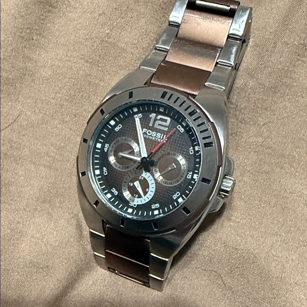 Fossil Two-Tone Silver and Brown Watch